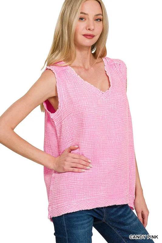 Zenana Double Gauze Raw Edge Acid Washed Tank CANDY PINK Trendsi 80019761da534a0db0262e402d305842-Max-Origin