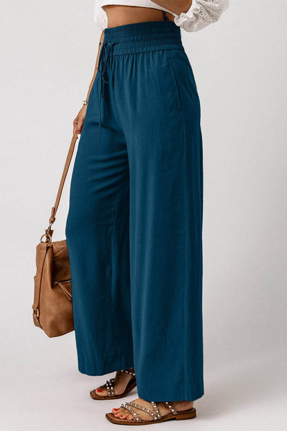 Drawstring Smocked Waist Wide Leg Pants Trendsi 801949727cdc4fe2a9193916200188cf-Max