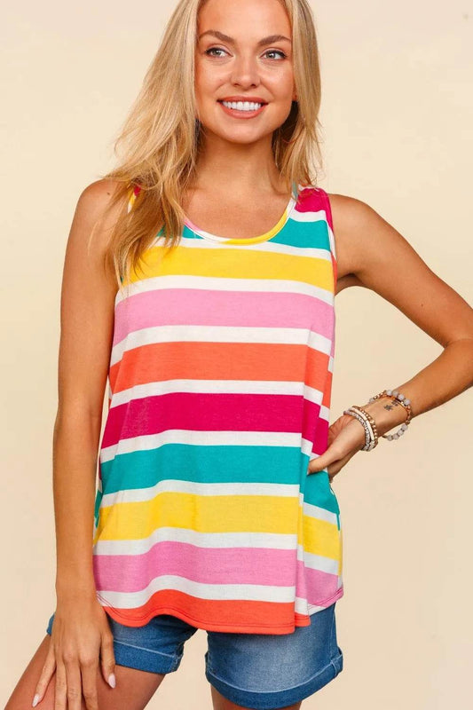 Haptics Round Neck Striped Knit Tank Fuchsia Emerald Yellow Trendsi 802da55f-a80d-40b8-b4ff-b4675668805c-Max