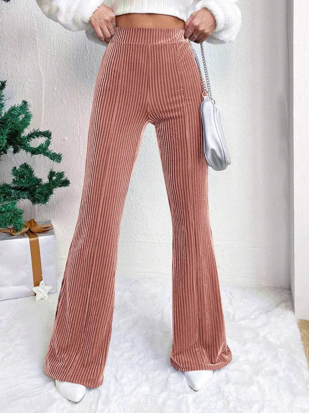 High Waist Flare Pants Dusty Pink Trendsi 805e5228-1908-43ba-b278-b7b87bea5f7c-Max