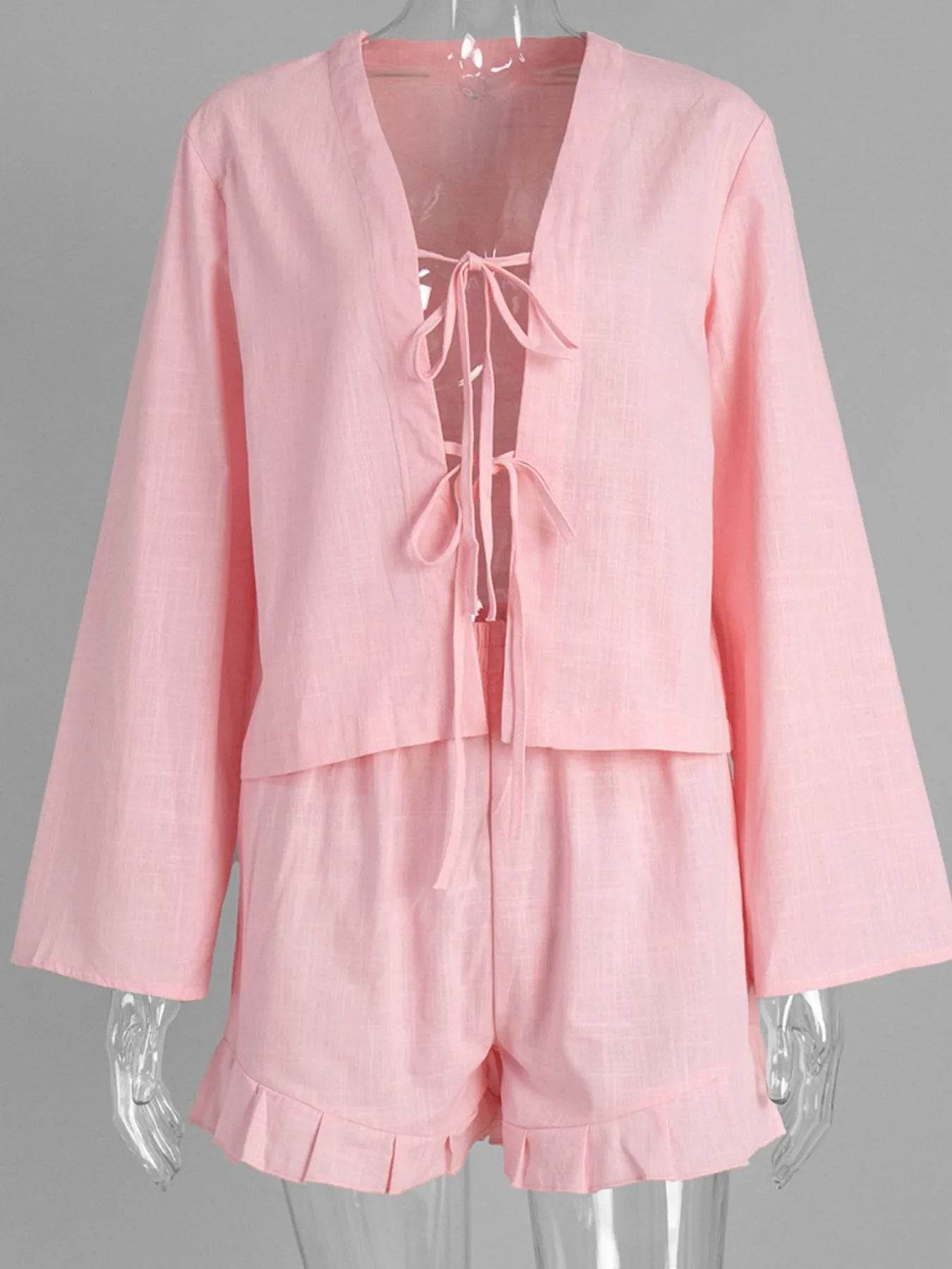 Tie Front Long Sleeve Top and Shorts Set Trendsi 80a3ed9c-9115-475c-9e5f-ec111fd53713-Max-Origin