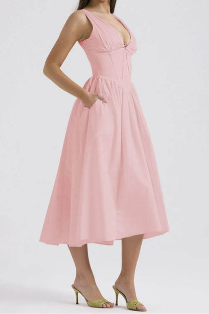 Ruched V-Neck Sleeveless Dress with Pockets Trendsi 80a50939-545e-4ac4-840e-c4355148f879-Max-Origin