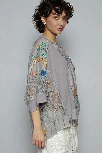 POL Floral V-Neck Raw Edge T-Shirt with Lace Detail Trendsi 80b80b35-21bb-4f18-9f62-c8ba09643fc3-Max-Origin