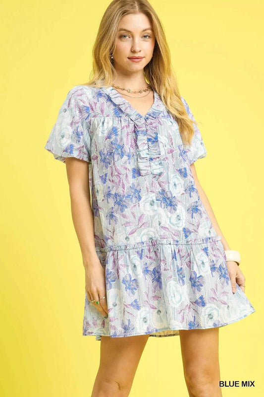 Umgee Floral Ruffled Puff Sleeve Mini Dress BLUE MIX Trendsi 80c41d6a-9db6-44a5-8cc5-8594879d9709-Max-Origin