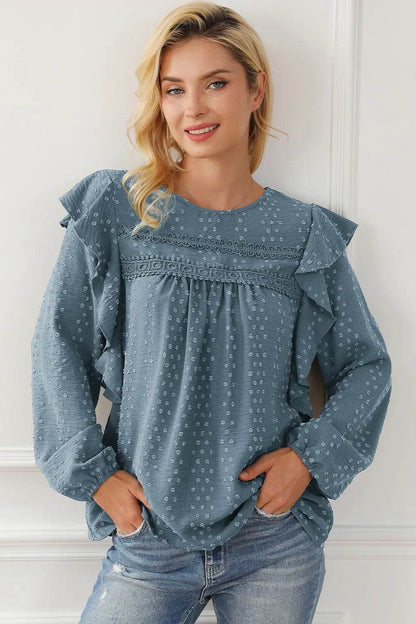 Round Neck Ruffled Blouse Air Force Blue Trendsi 80ef32a1c37b4acb914630f4ff1d0599-Max