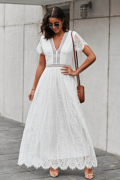 Scalloped Trim Lace Plunge Dress Trendsi 8126a28f877c4d65bea20c096f2f22ae-Max