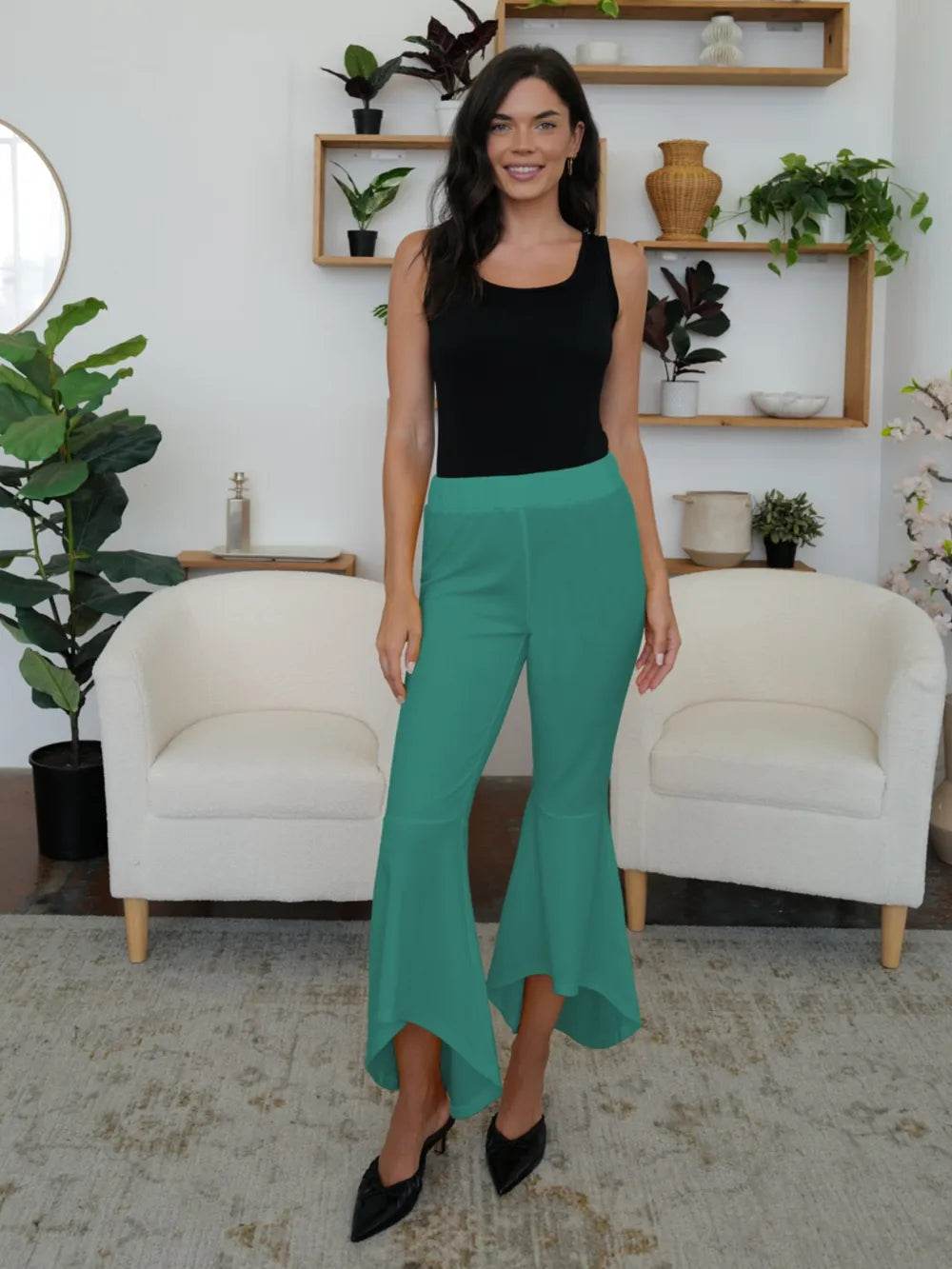 FAM-FAM High-Low Bootcut Pants Teal Trendsi 81914875-6001-46e7-8dfe-90e6163e69ee-Max