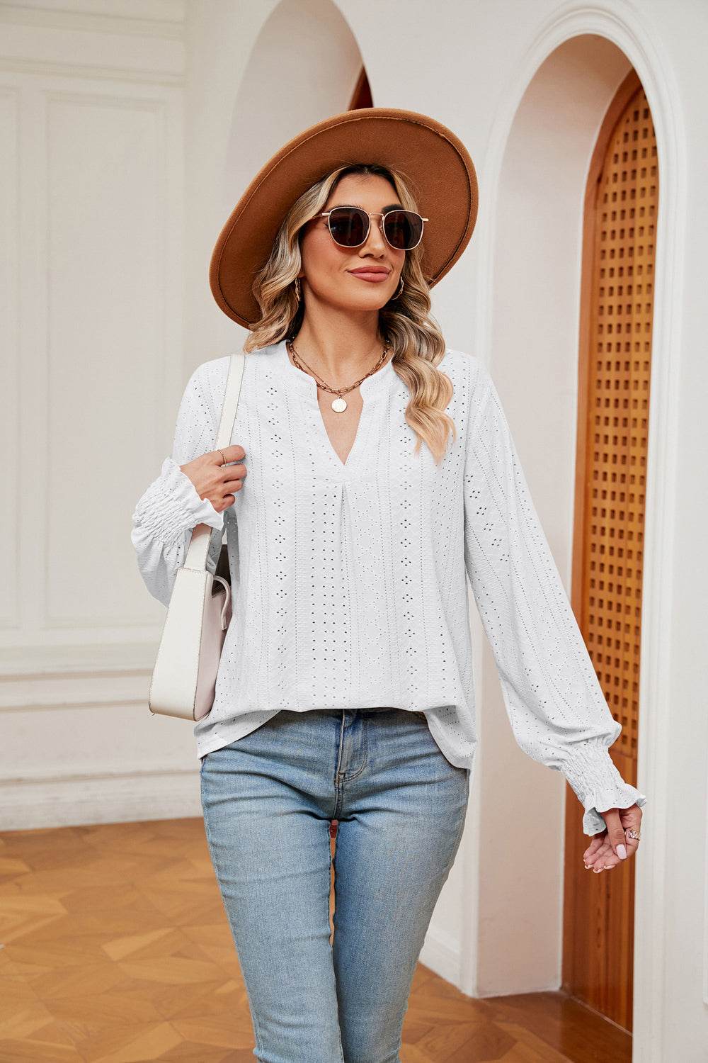 Notched Neck Flounce Sleeve Blouse White Trendsi 81931378c17246569661f0833c43c228-Max