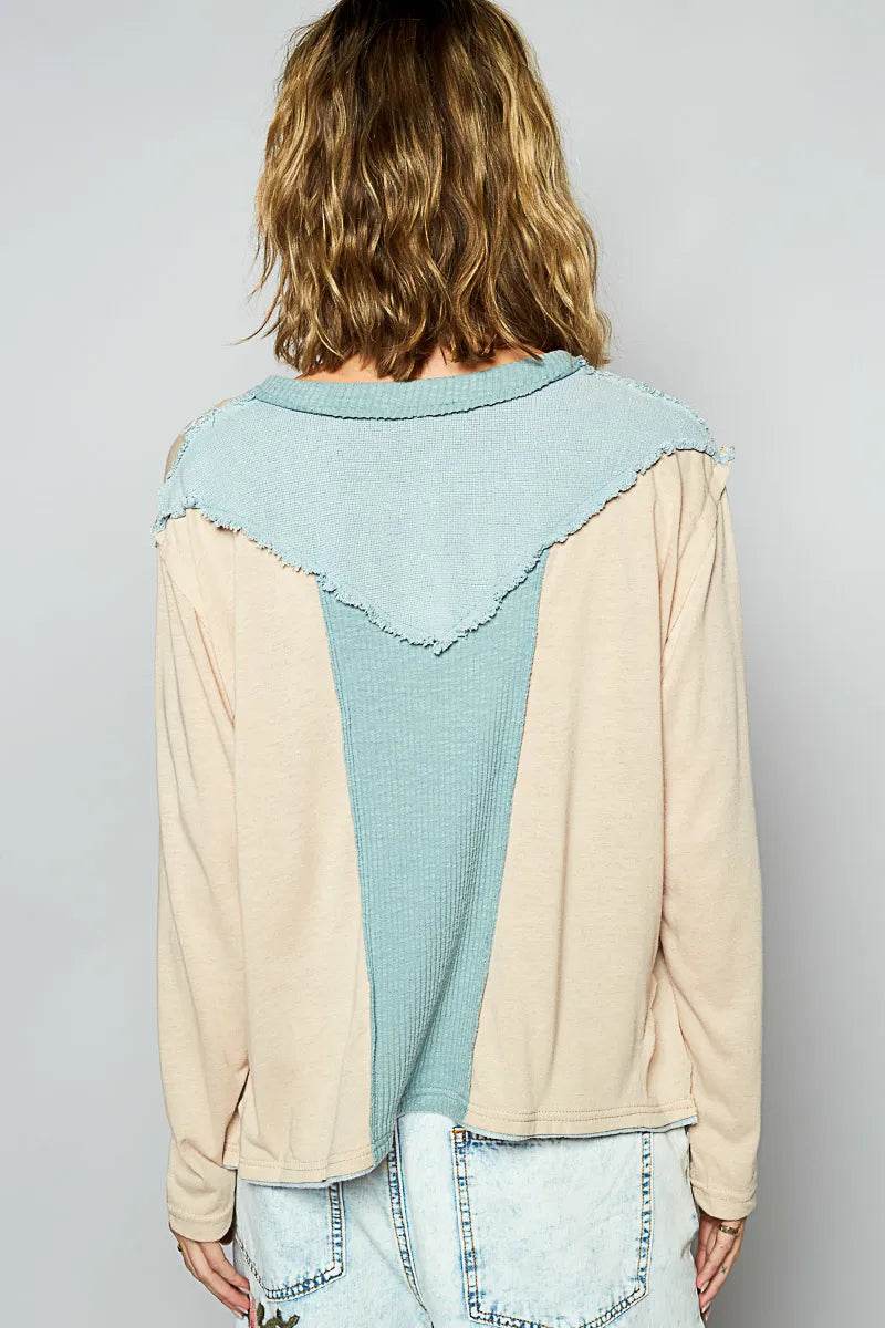 POL Color Block Notched Long Sleeve T-Shirt Trendsi 81a70816-695e-4b94-8d7f-55c286f00a1f-Max-Origin