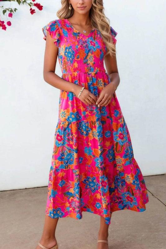 Boho Floral V Neck Ruffle Tiered Dress Hot Pink Trendsi 81b2a83a-87e5-4ba5-9296-c8838352e18d-Max-Origin
