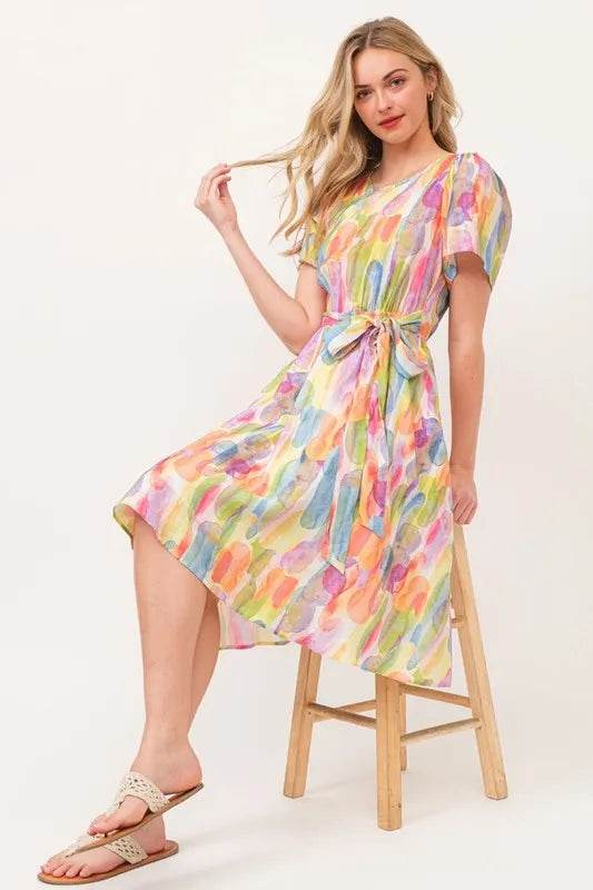 Lime 'N' Chili Watercolor Print Tie Front Midi Dress Trendsi 81c495ed684b4eb59e8bf0c4073d2d24-Max-Origin