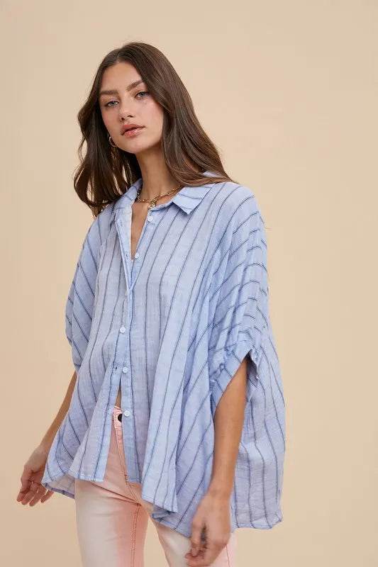 Annie Wear Striped Button Up Half Sleeve Shirt Trendsi 82181c87-9df1-45c5-b2bd-5d341ecc20fc-Max
