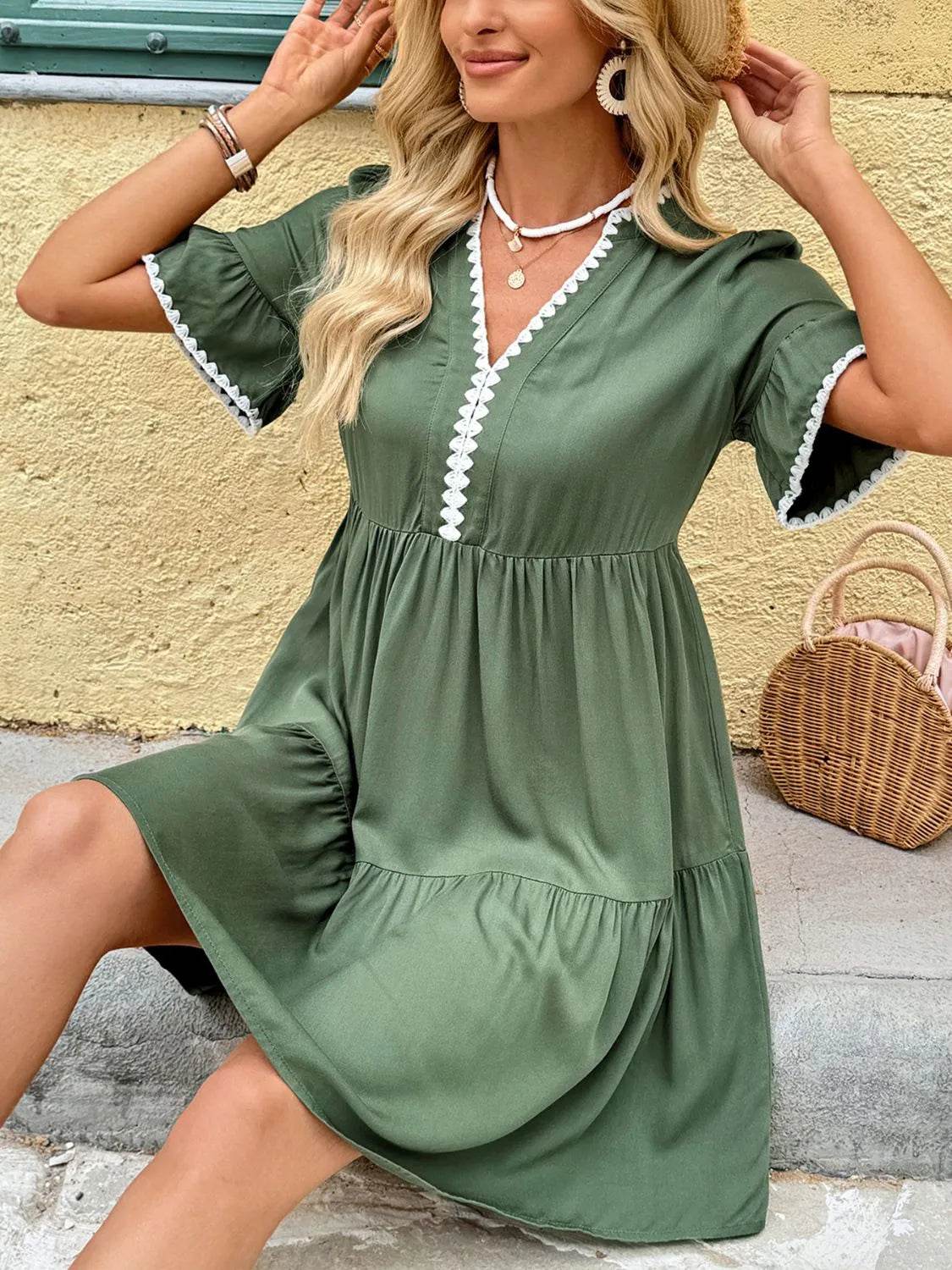 Lace Detail Notched Flounce Sleeve Mini Dress Trendsi 822517f4-ff2a-4785-97e4-1b27eafb2e5c-Max-Origin