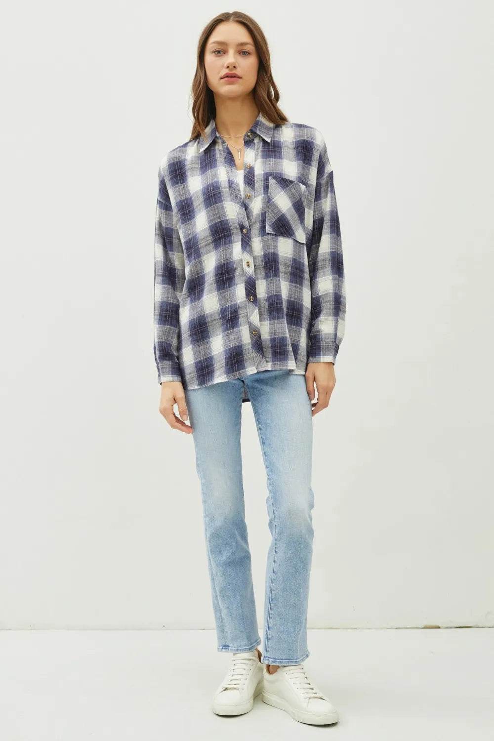 Be Cool Plaid Flannel Button Down Shirt with Chest Pocket Trendsi 822f7e64-a99e-43ba-b5f6-f3c22ebbf7e8-Max