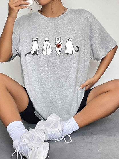Round Neck Short Sleeve Ghost Graphic T-Shirt Cloudy Blue Trendsi 824156097ce7495da737882fb59aa8b9-Max
