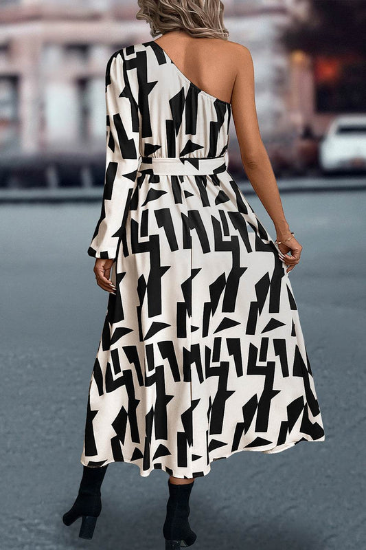 Printed One-Shoulder Tie Waist Dress Trendsi 8243182f27914131a57978a0d3a9724c-Max