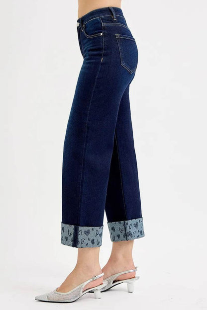 RISEN Full Size Mid Rise Fit Crop Wide With Printed Cuff Jeans Plus Size Trendsi 827af678034740628a3122c0373e5c7d-Max-Origin