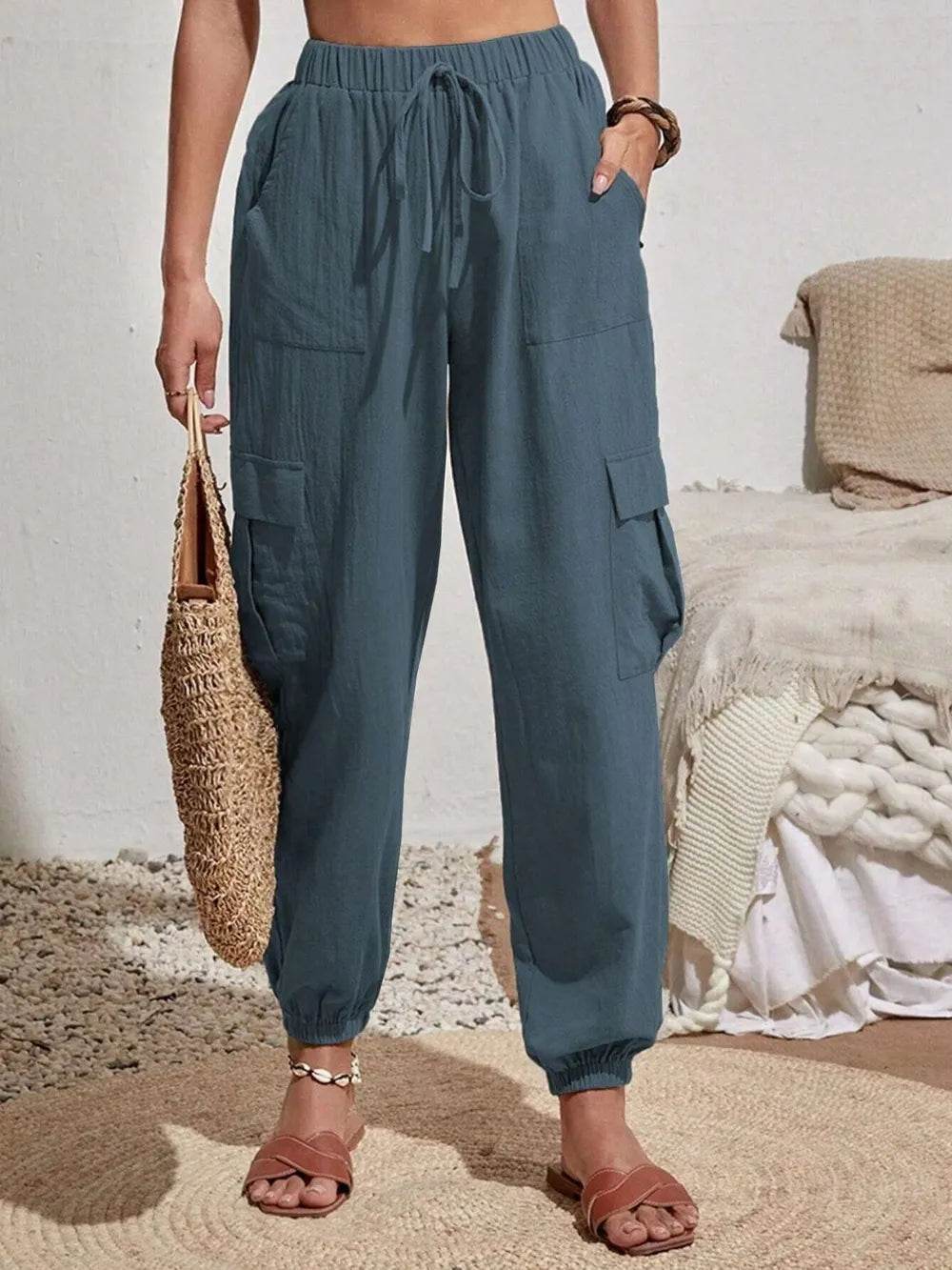 Drawstring Joggers with Cargo Pockets Dusty Blue Trendsi 82bc20df-be46-4c47-b781-15722cbee24f-Max