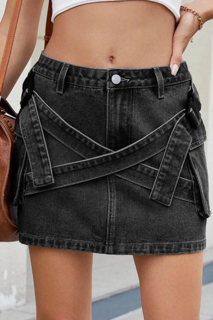 Criss-Cross Waist Detail Denim Mini Skirt Black Gray Trendsi 82cfe231-51d3-4f04-80aa-631caa93f28c-Max-Origin