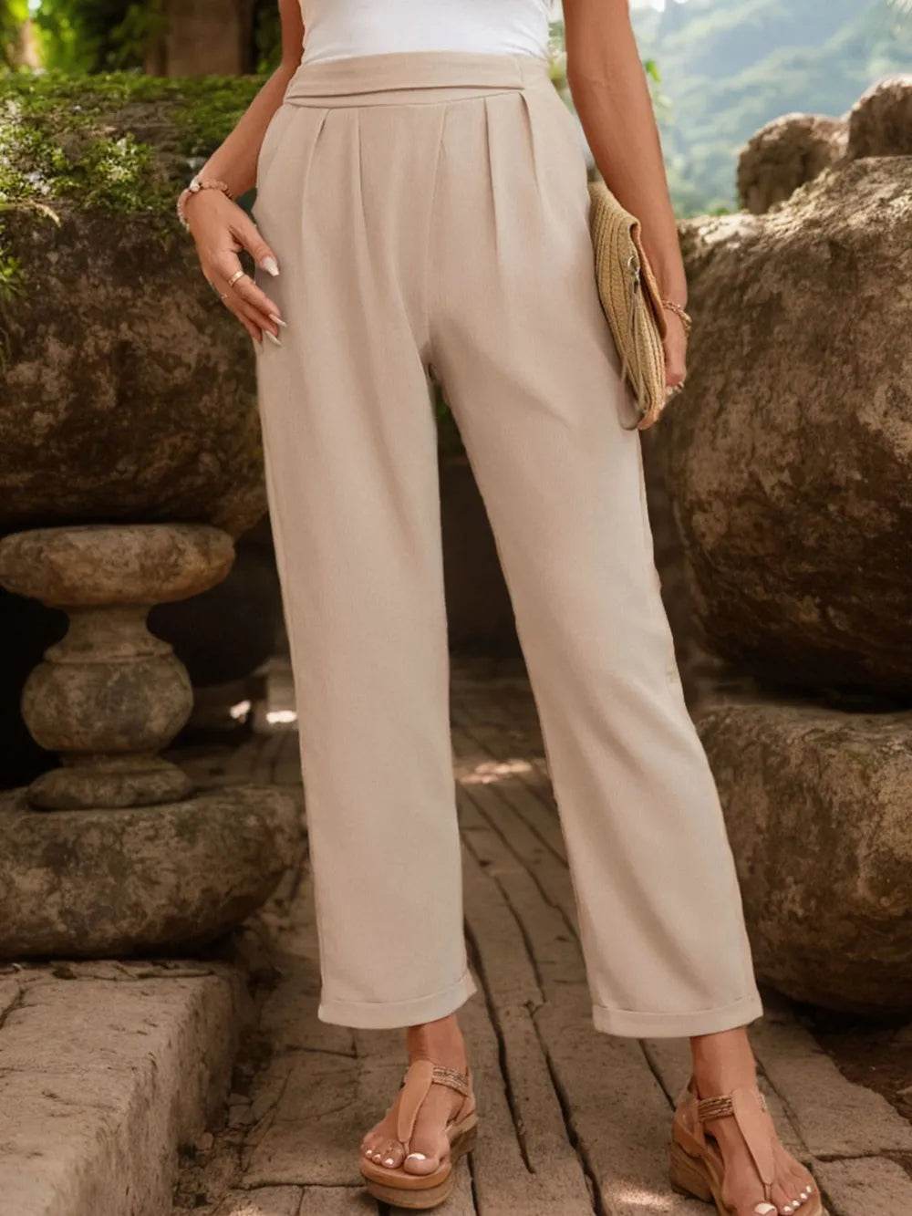 Perfee Ruched Half Elastic Waist Pants Trendsi 82d0d5d0-33d0-42d6-ac62-acfc951dd3c3-Max