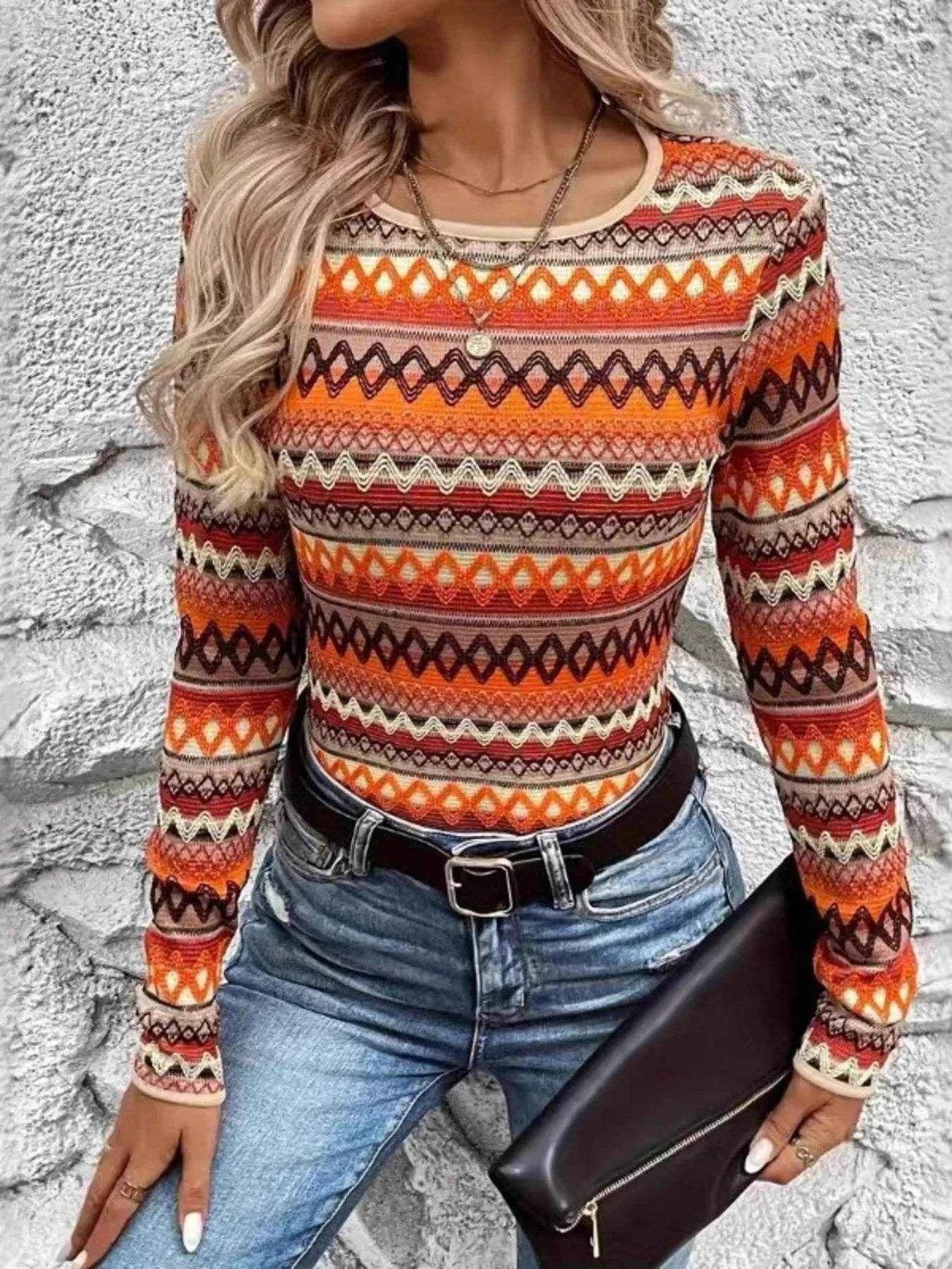 Bohemian Geometric Pattern Long Sleeve T-Shirt Trendsi 82d5a440350c402492011851c1d37646-Max-Origin