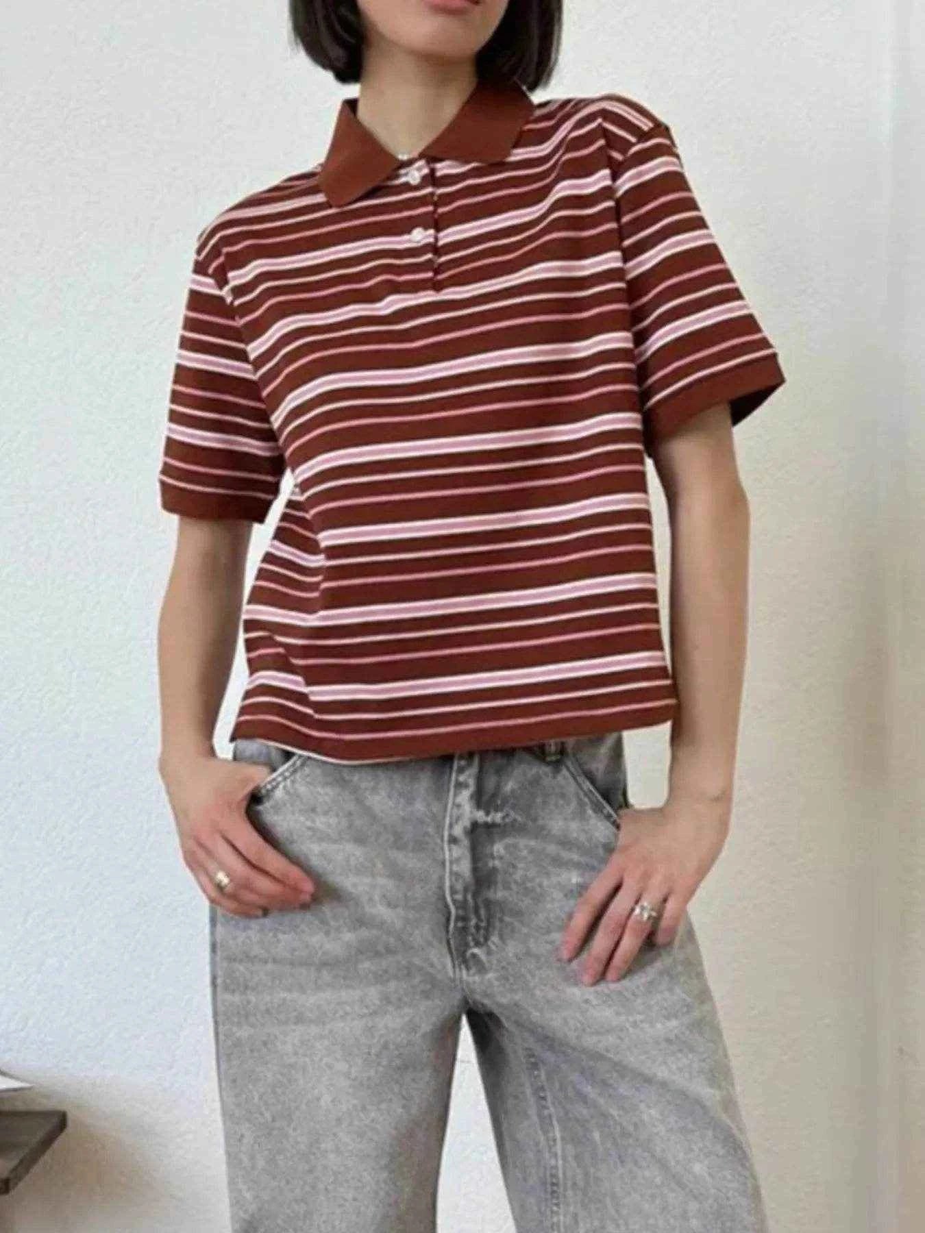 Striped Polo T-Shirt with Contrast Collar Trendsi 82feb1c1-e235-49c8-a78b-2d195bf36389-Max-Origin