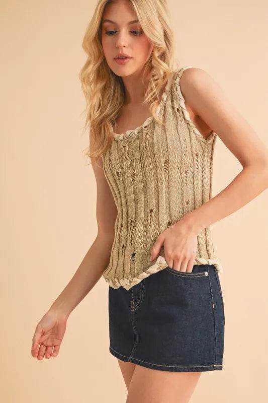 Aemi+Co Distressed Detail Round Neck Knit Tank Trendsi 8300a65c4ac24252bba55486dee7ce38-Max-Origin