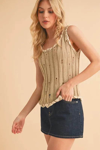 Aemi+Co Distressed Detail Round Neck Knit Tank Trendsi 8300a65c4ac24252bba55486dee7ce38-Max-Origin