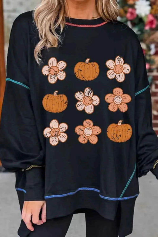 Pumpkin & Flower Graphic Long Sleeve Sweatshirt Black Trendsi 831635e7-77f1-451a-afb2-e43dd2add3b0-Max
