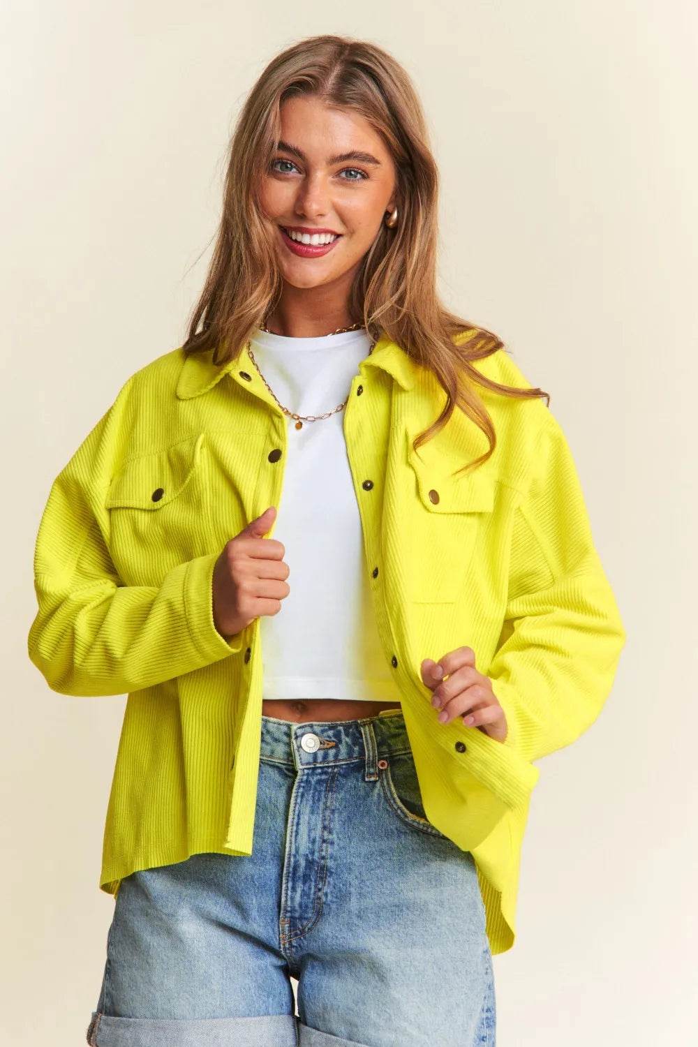 J.NNA Snap Down Long Sleeve High Low Shacket Chartreuse Trendsi 831c46ab-3238-4857-afd4-15f0977e65e6-Max