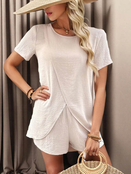 High-Low Round Neck Top and Shorts Set Trendsi 831ea0e156fb488fa568db3a9abc60dc-Max-Origin