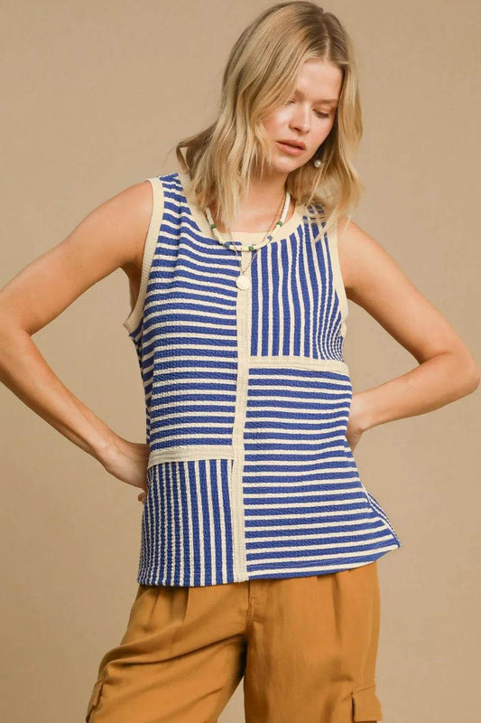 Umgee Round Neck Texture Striped Tank Blue Trendsi 8328c739-e534-43c4-9a11-ce8092464e2f-Max