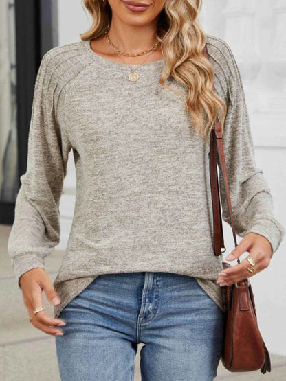 Round Neck Long Sleeve T-Shirt Khaki Trendsi 83379932-70ab-48f5-b1c7-d923965c3673-Max-Origin