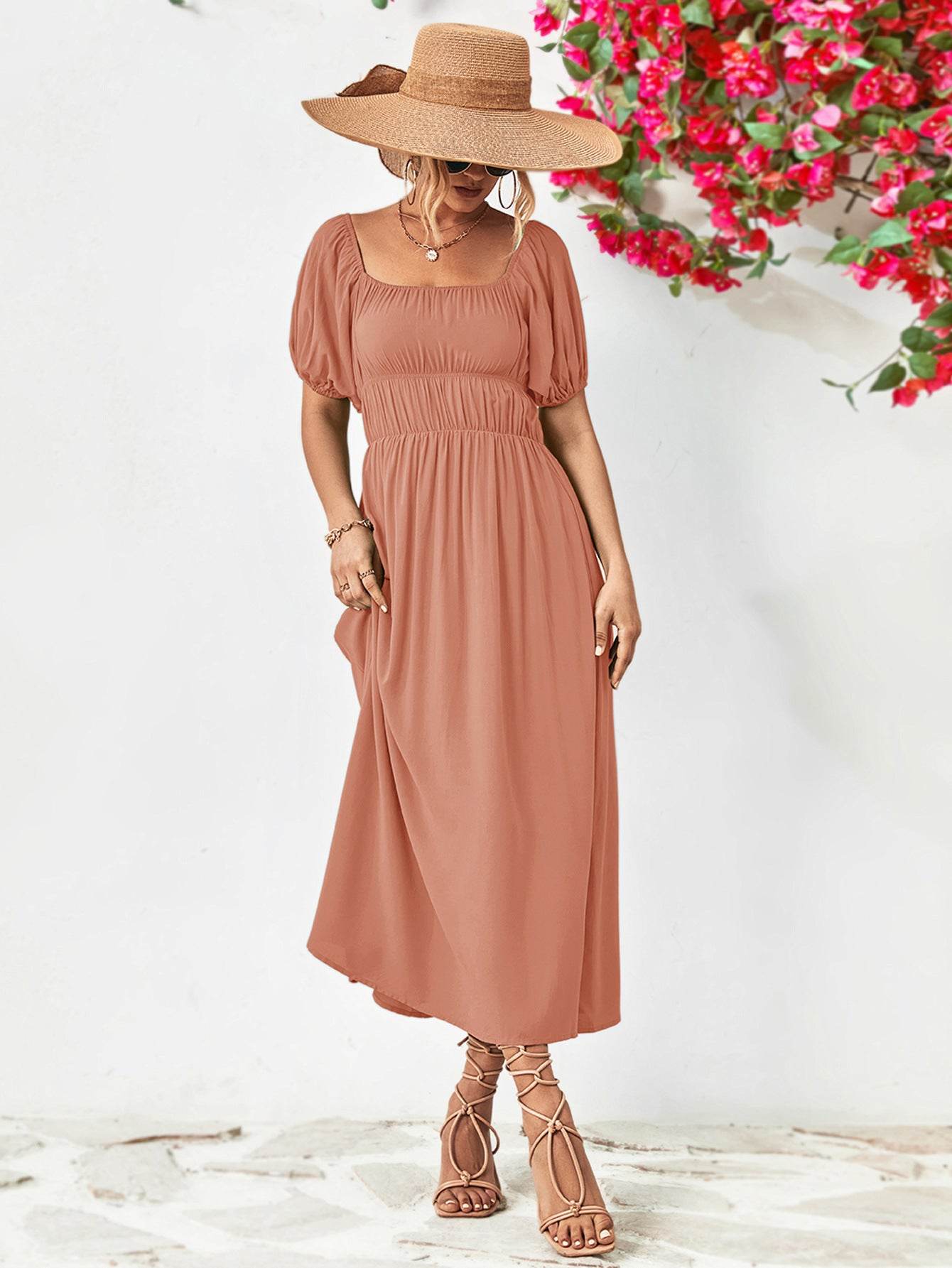 Off-Shoulder Balloon Sleeve Midi Dress Trendsi 83379977388f405fbe9a4a8a3b0aabbe-Max