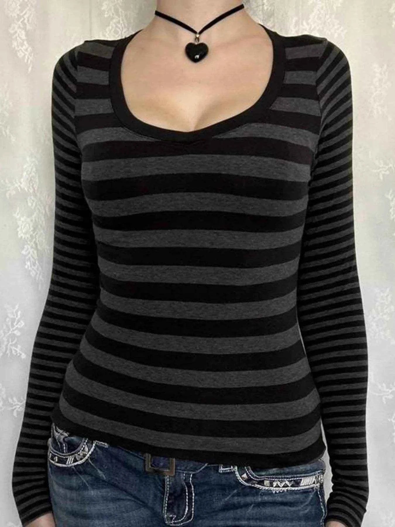 Striped Long Sleeve Contrast T-Shirt Dark Gray Trendsi 8339d8c762804f548034ca6773ed2360-Max-Origin