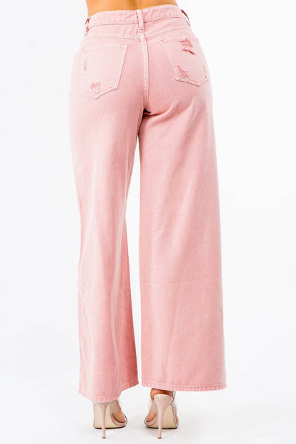 American Bazi High Waist Distressed Wide Leg Jeans Trendsi 8355388f-871e-4c6a-9216-6f70277aa535-Max
