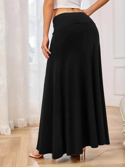 Solid Elastic Waist Maxi Skirt Trendsi 8359aba3-9516-4dc9-b7b4-afd8b52e69b9-Max