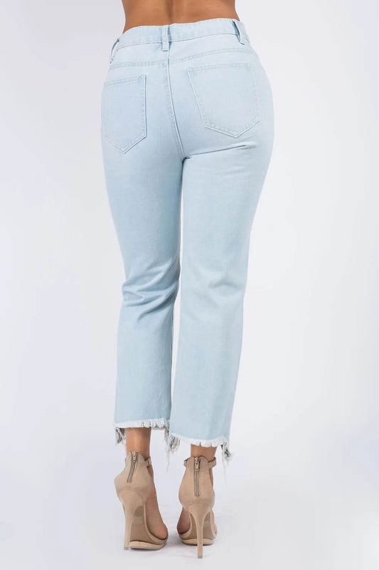 American Bazi High Waist Distressed Raw Hem Jeans Trendsi 835ce9e4-7376-45de-aaec-46c999b419ad-Max