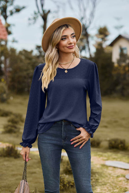 Round Neck Puff Sleeve Blouse Trendsi 836b4c44db3d40c2b2691db85378cc06-Max