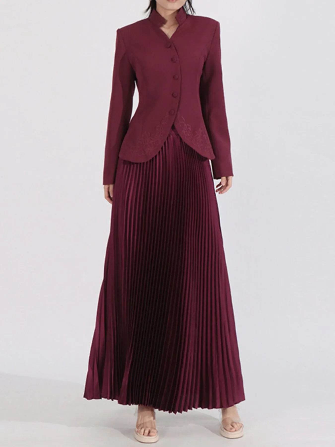 Button Up Long Sleeve Top and Pleated Skirt Set Angora Red Trendsi 838e2bef-f3df-48aa-b237-52aa9236107e-Max-Origin