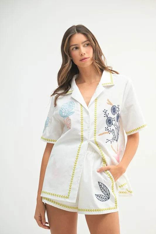 MABLE Embroidered Button Down Shirt and Shorts Set Trendsi 83993db9d577495c99dacd16189213a4-Max-Origin