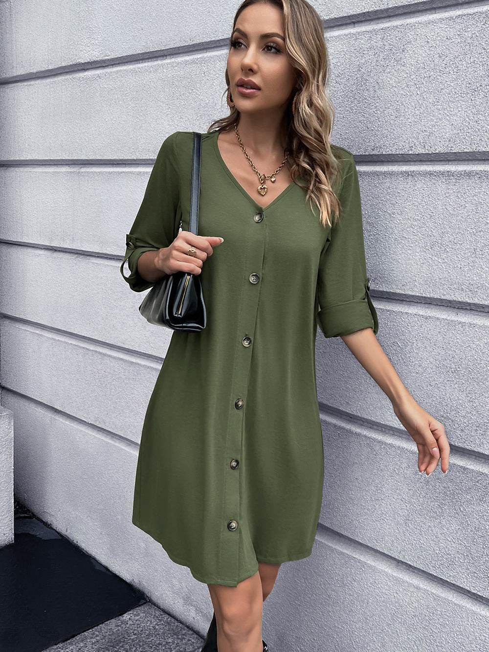 Ivy Lane Button Down V-Neck Mini Dress Trendsi 83a4e6b5d3da4dd0b1864be3a007f898-Max