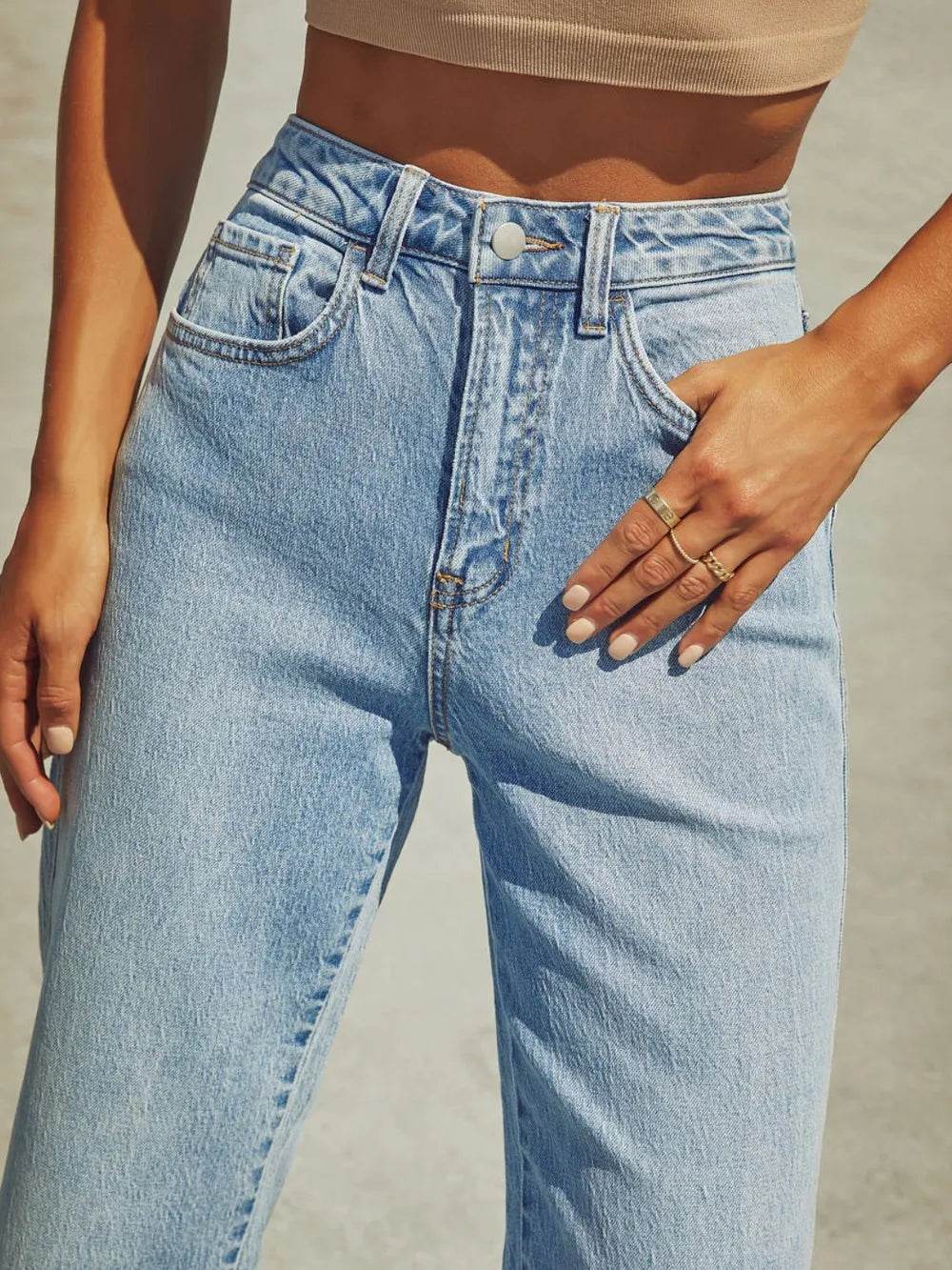 High Waisted Straight Leg Rolled Jeans Trendsi 83a5ba6a-c7e1-4978-9093-dbc2dacd24d7-Max