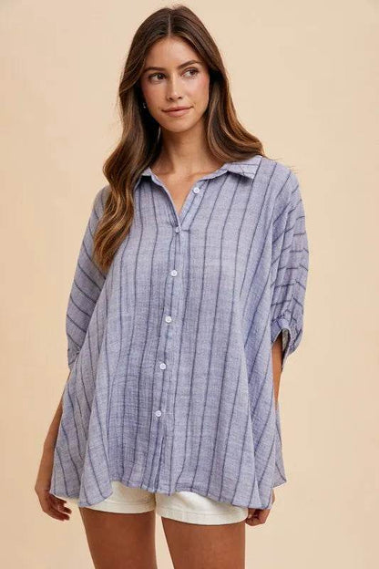 Annie Wear Striped Button Up Half Sleeve Shirt Trendsi 83bbf617-4628-400c-9a88-d482deb0db86-Max