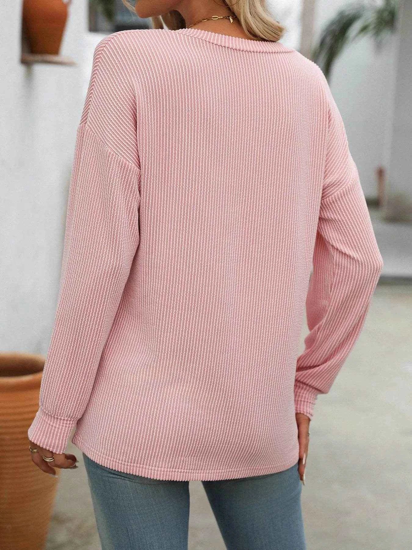 Ribbed V-Neck Long Sleeve T-Shirt Trendsi 83e9430a-50a0-4e2d-877b-4e13d73774a8-Max-Origin