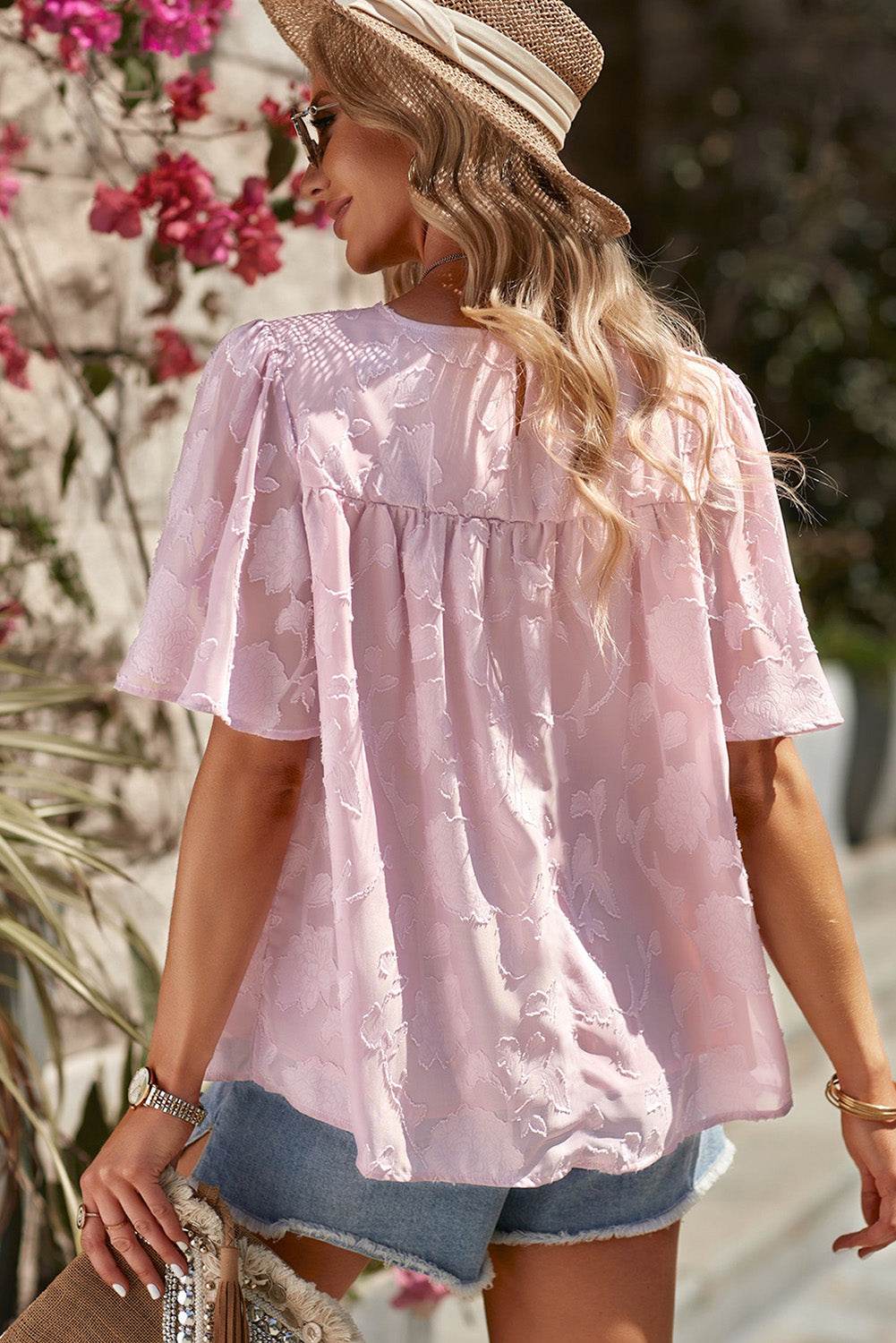 Round Neck Puff Sleeve Blouse Trendsi 84315b1d404a4d67a027e10133f27720-Max