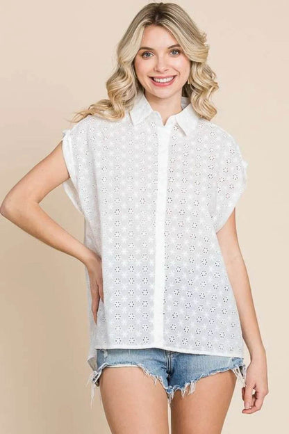Culture Code Eyelet Crisscross Back Button Up Shirt Trendsi 84706754-8c1f-485e-9ae3-13daa174227e-Max