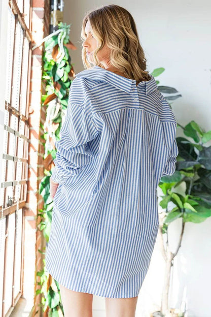 First Love Striped Button Down High-Low Hem Shirt Trendsi 84777622-0b70-4f45-93e3-54f246fa6692-Max