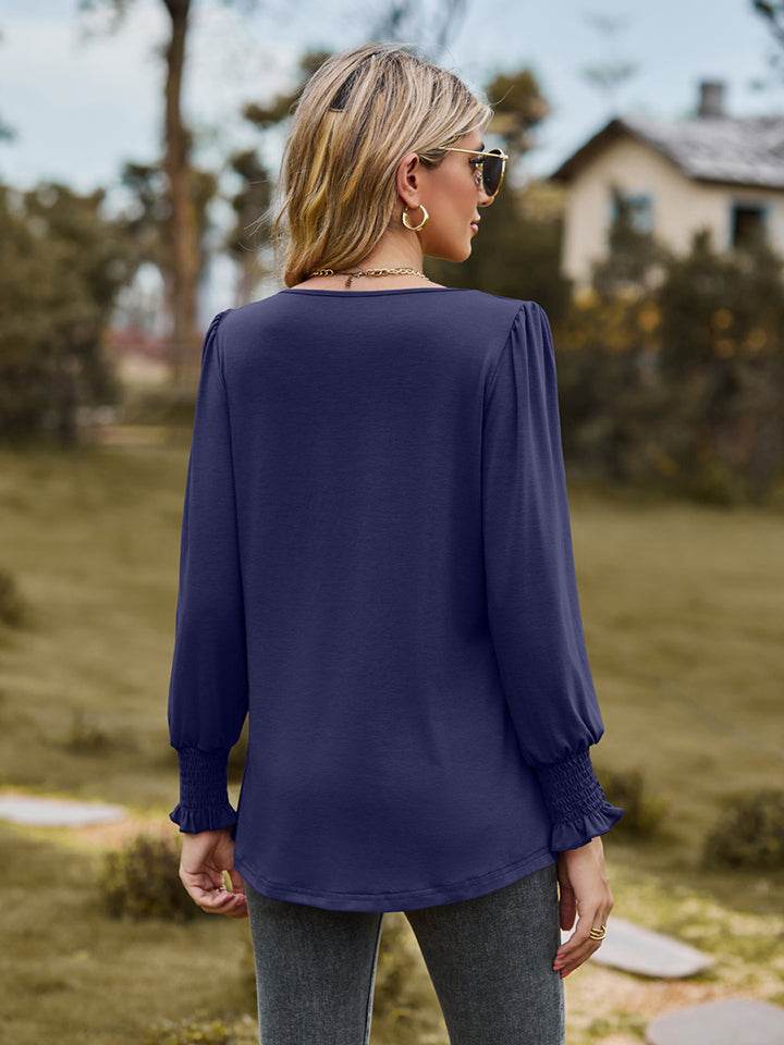 Puff Sleeve Pleated Blouse Trendsi 84948706c97d4417a26ae514d506ffd9-Max