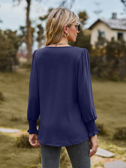 Puff Sleeve Pleated Blouse Trendsi 84948706c97d4417a26ae514d506ffd9-Max